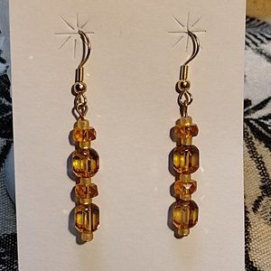 🖐Amber & Yellow Glass Bead Wire Earrings